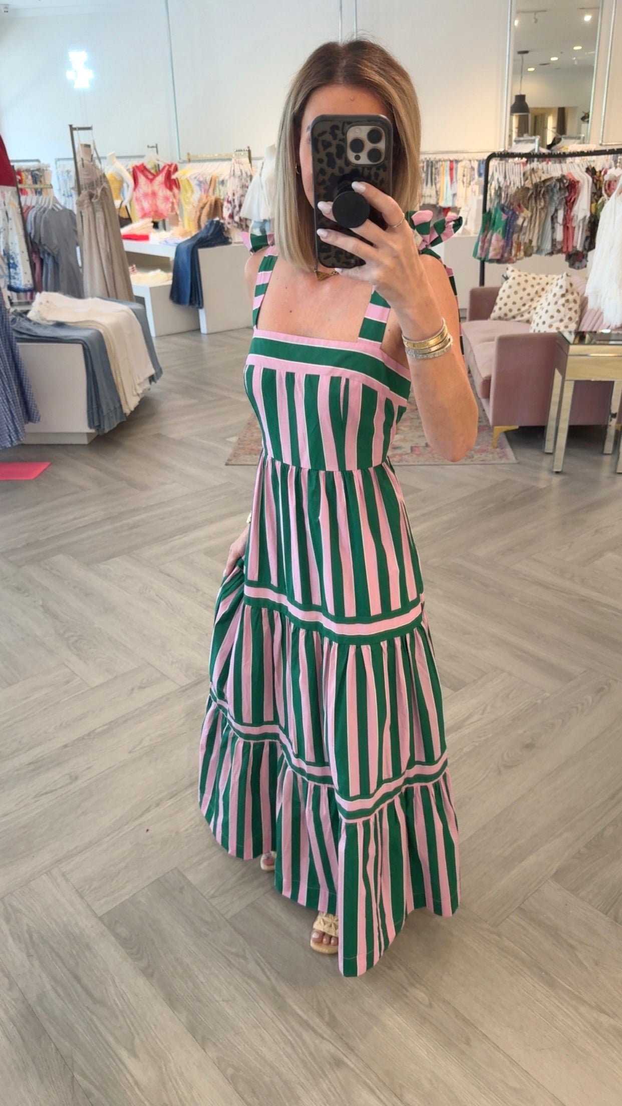 Green/Pink Stripe Tiered Maxi