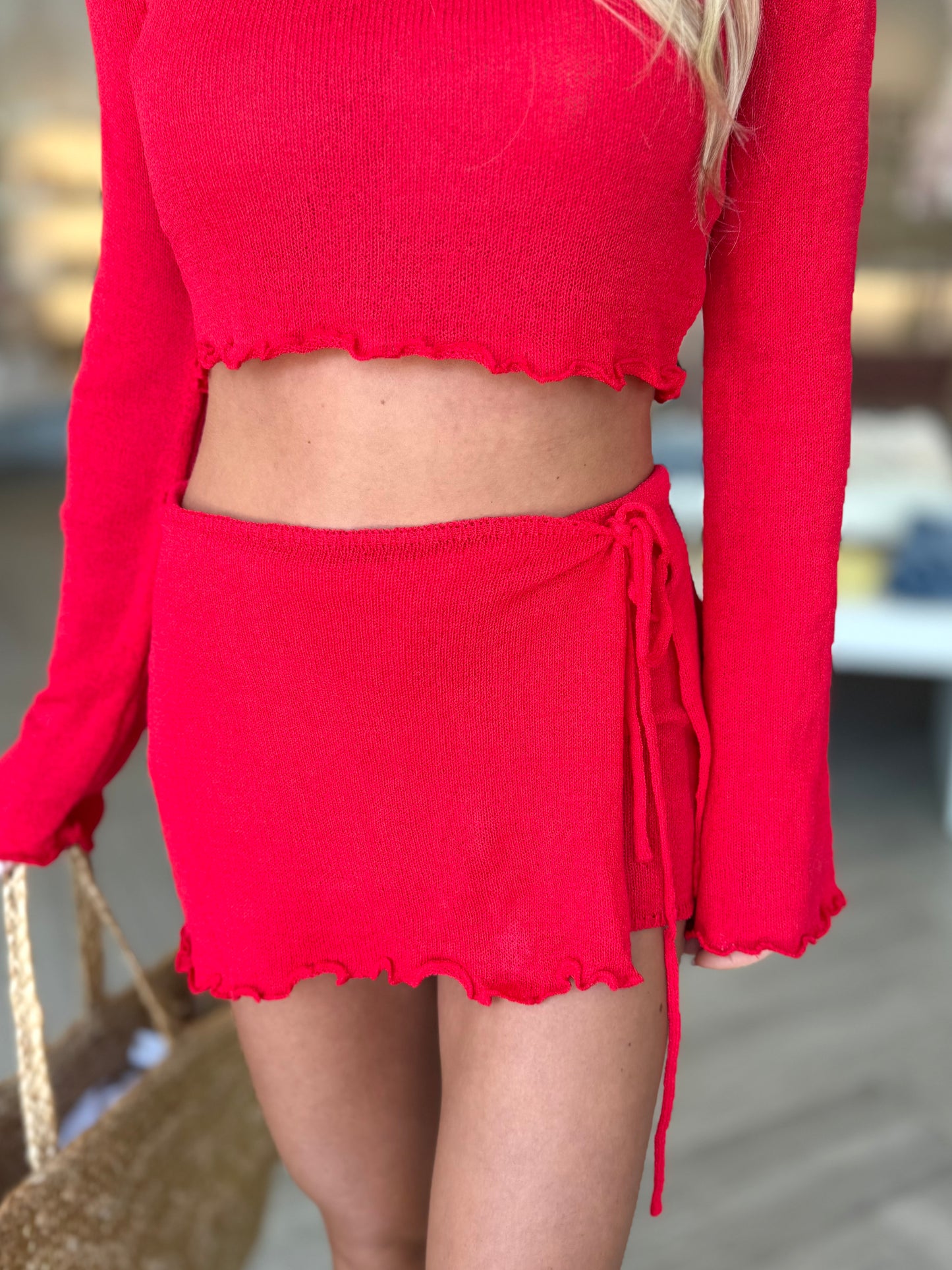 Red Boatneck Knit Cover Up Top