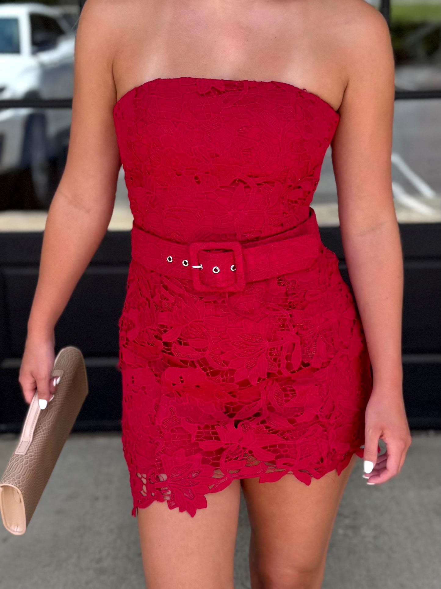 Burgundy Belted Embr. Mini
