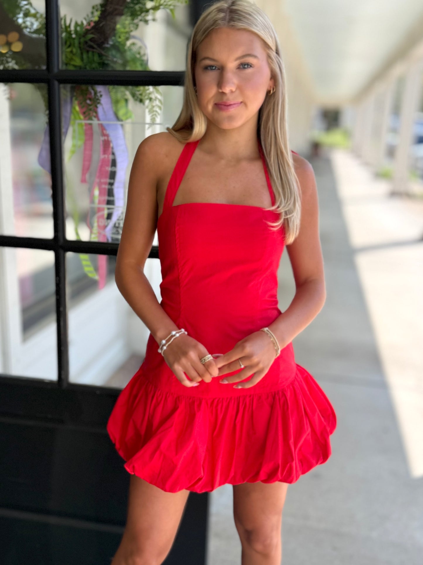 Red Bubble Halter Dress