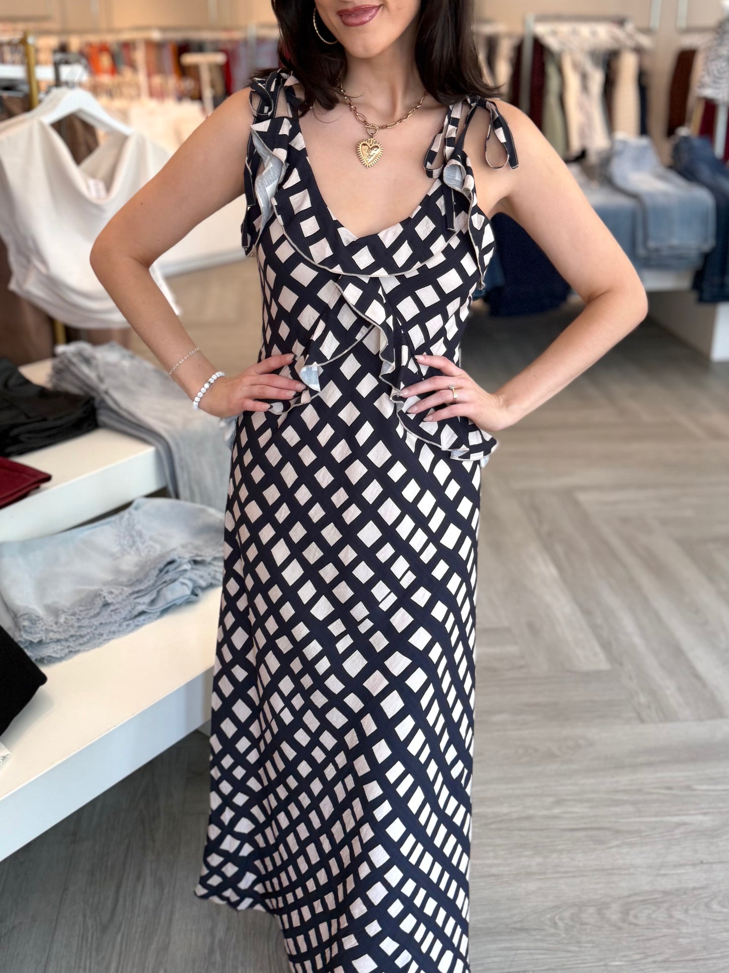 Deep Navy Geometric Pattern Dress