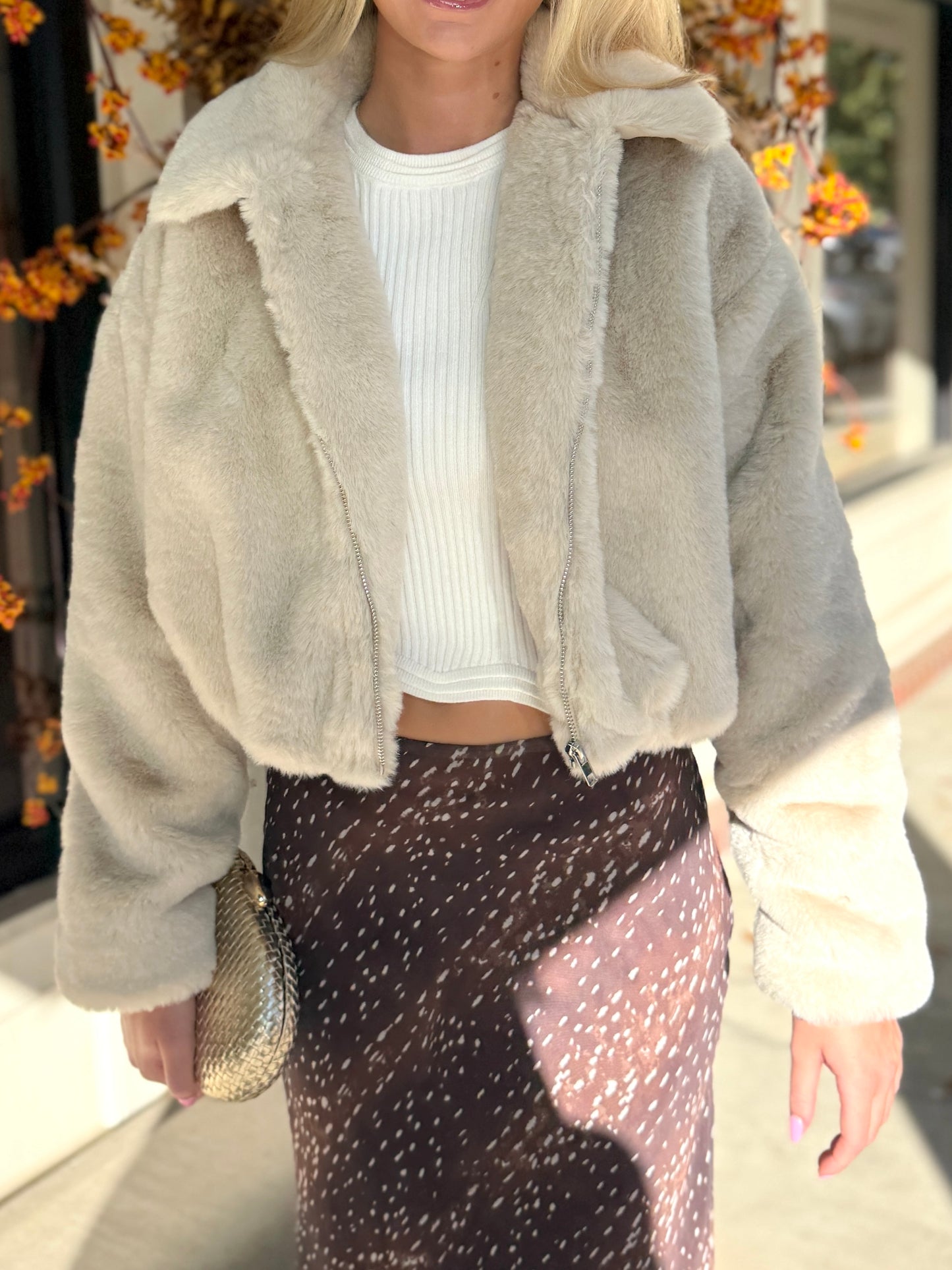 Fur Pleated Crop Jacket (2 colors)