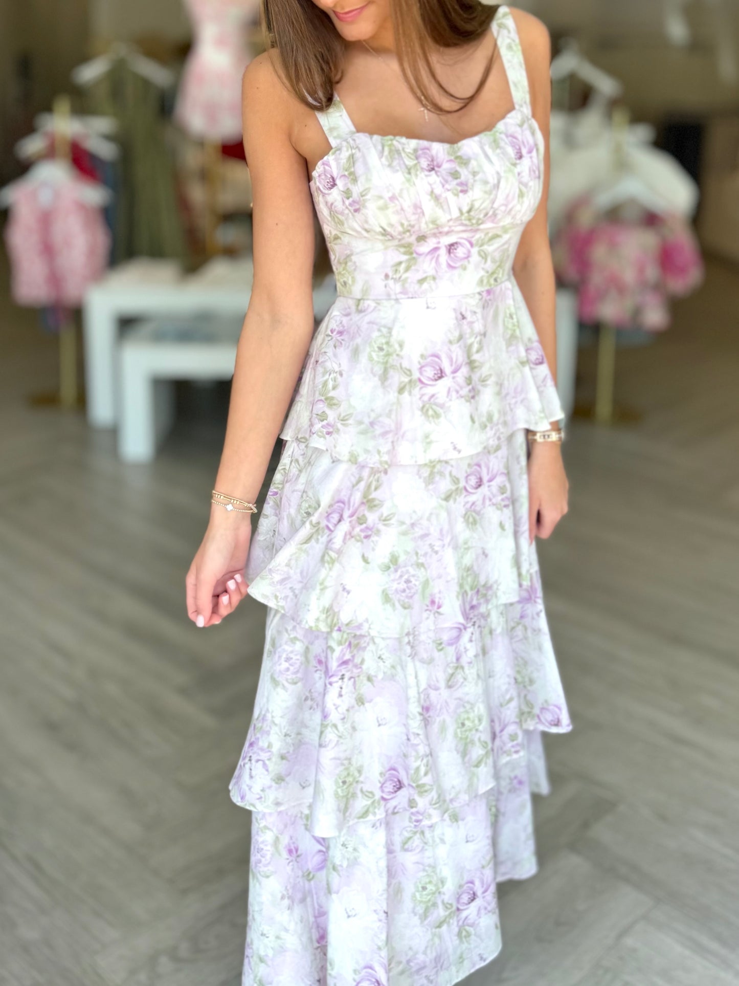 Lavender Floral Garden Tiered Dress