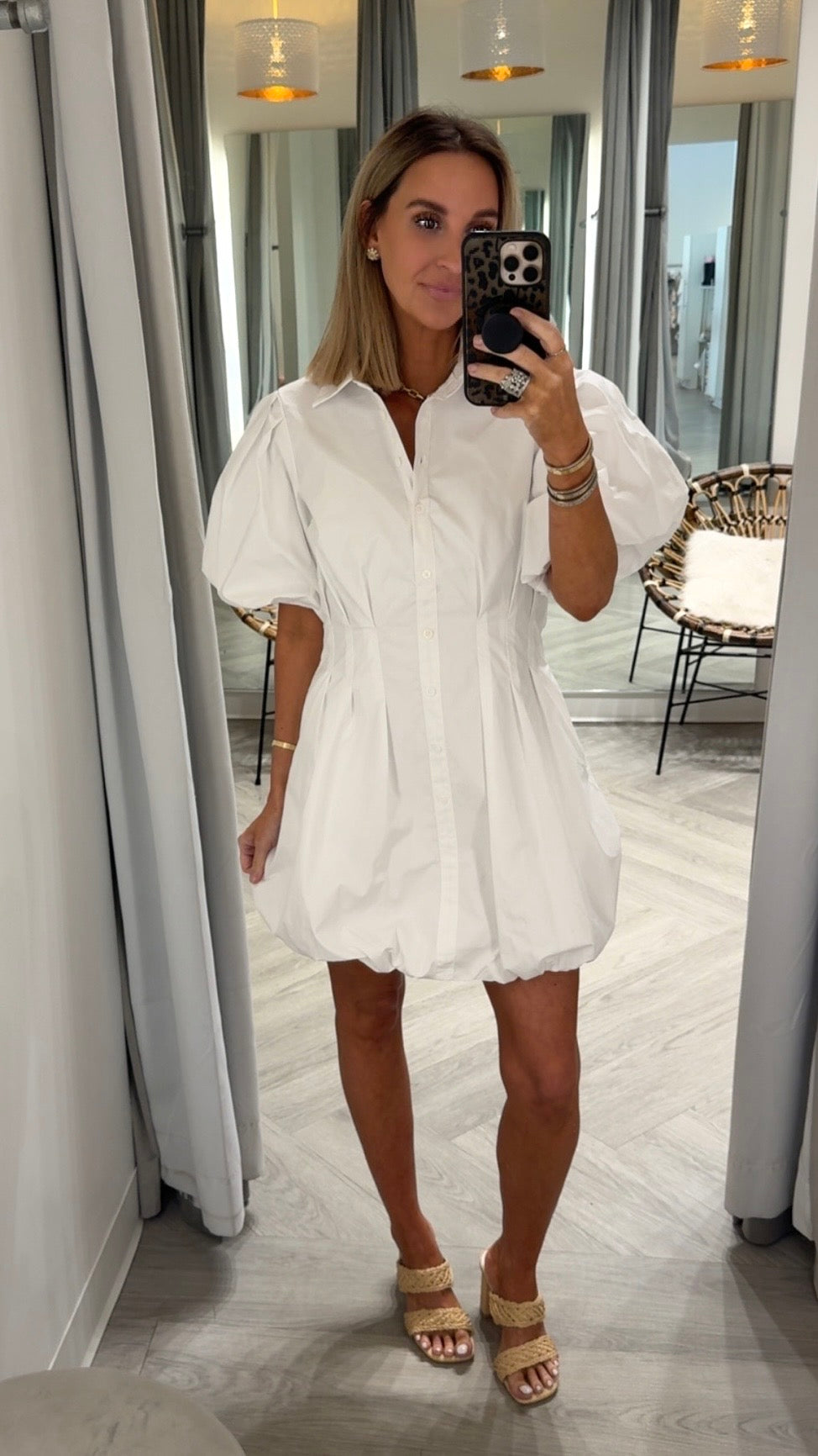 White Puff Sleeve Button Mini