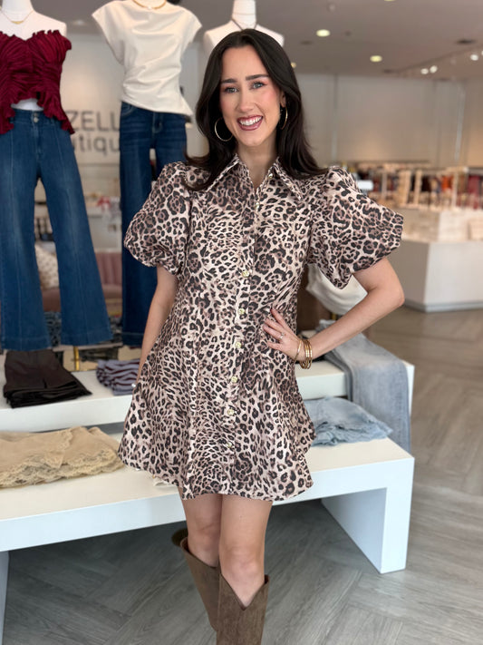 Harper Leopard Puff Sleeve Mini