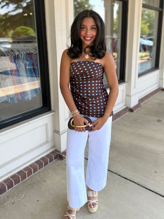 Brown/Blue Polka Dot Top