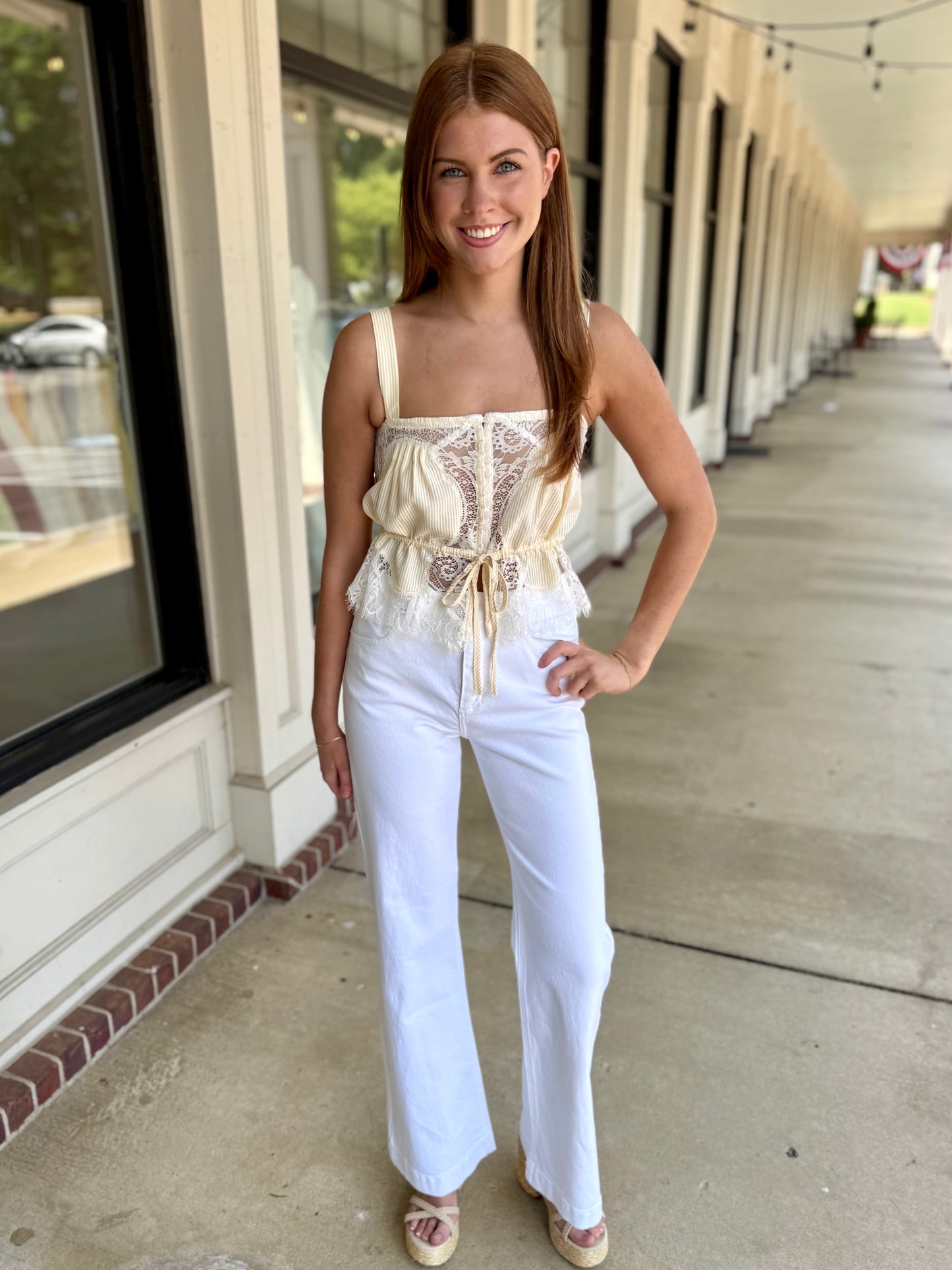 Yellow Stripe Lace Detail Cami