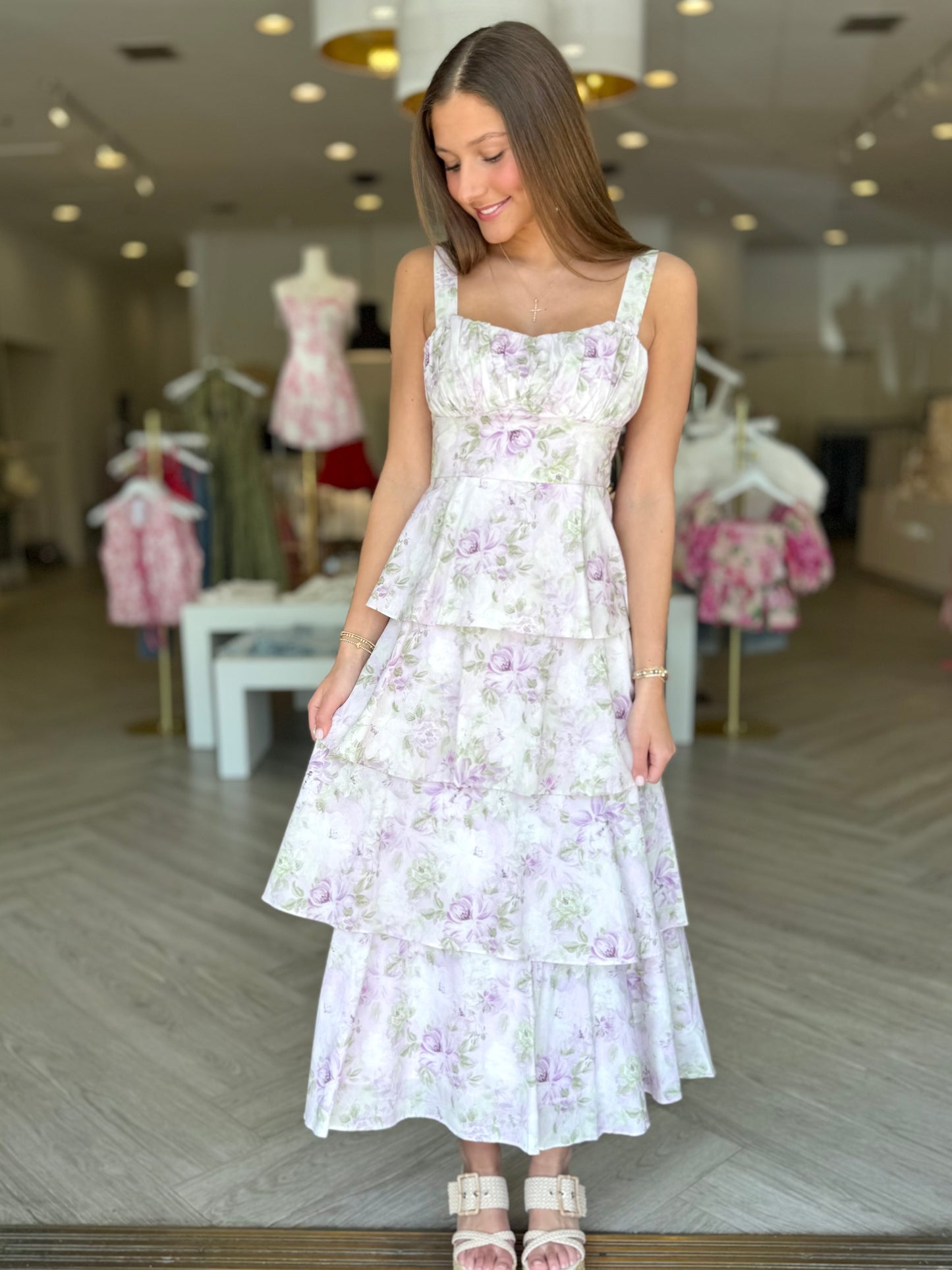Lavender Floral Garden Tiered Dress