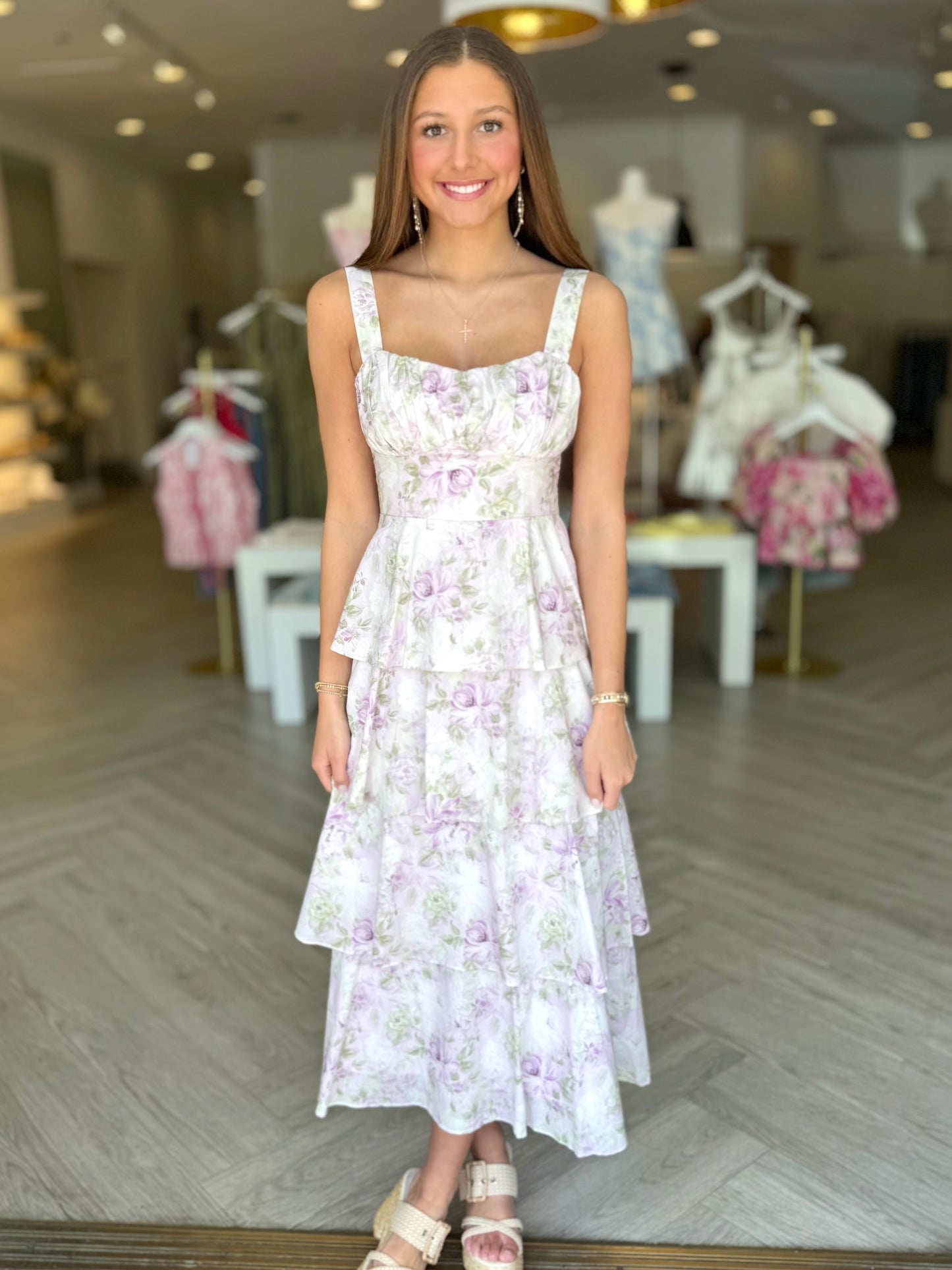Lavender Floral Garden Tiered Dress