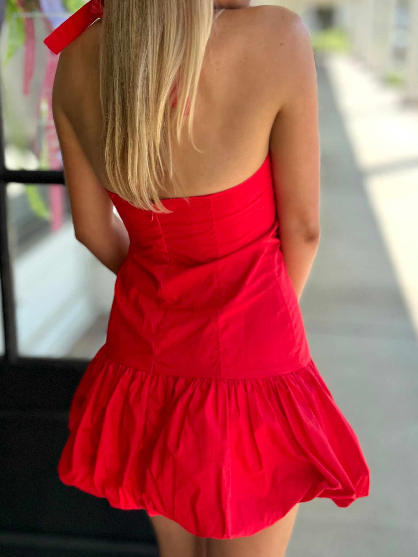 Red Bubble Halter Dress