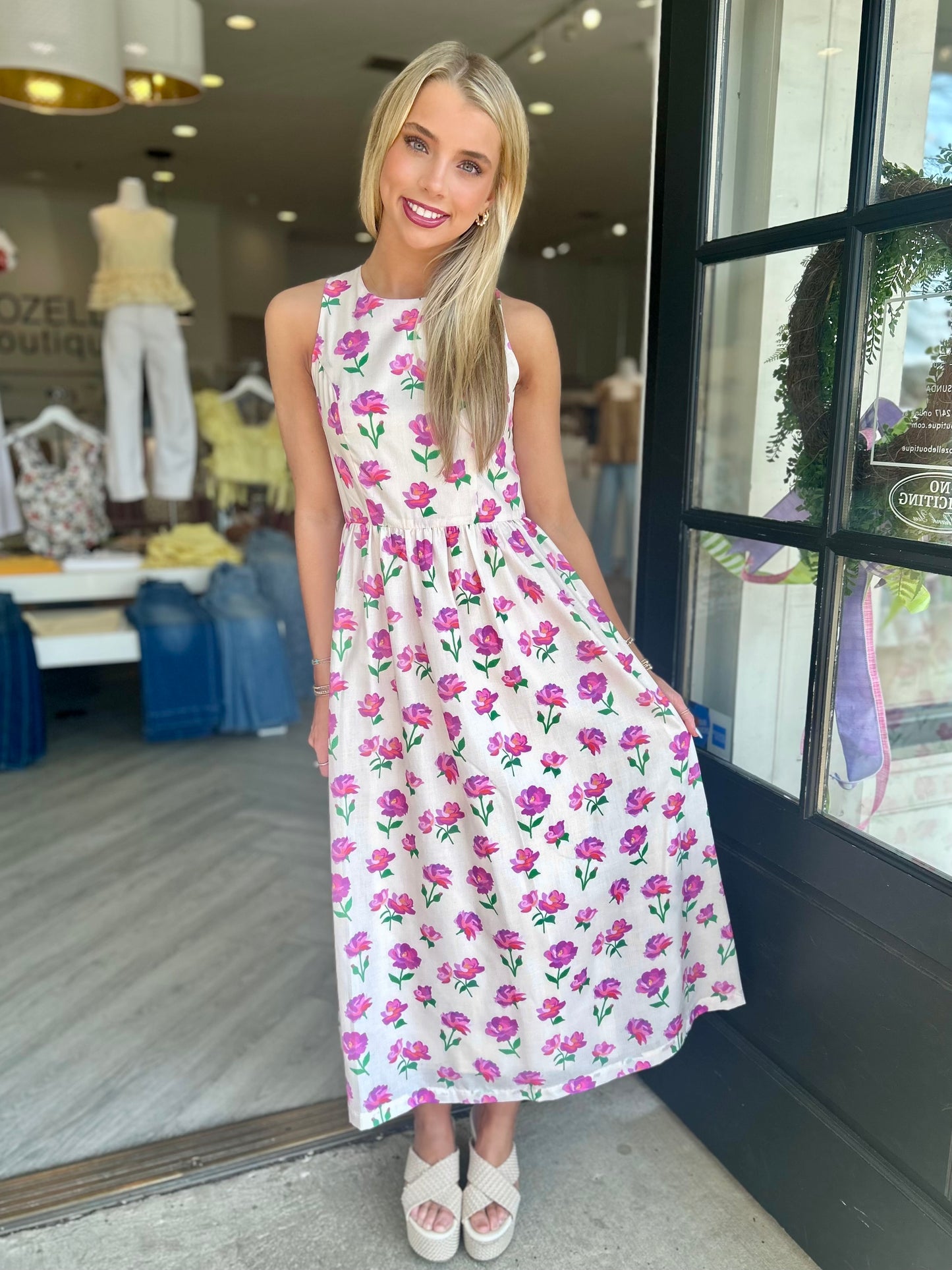 Cream Floral Bow Back Midi