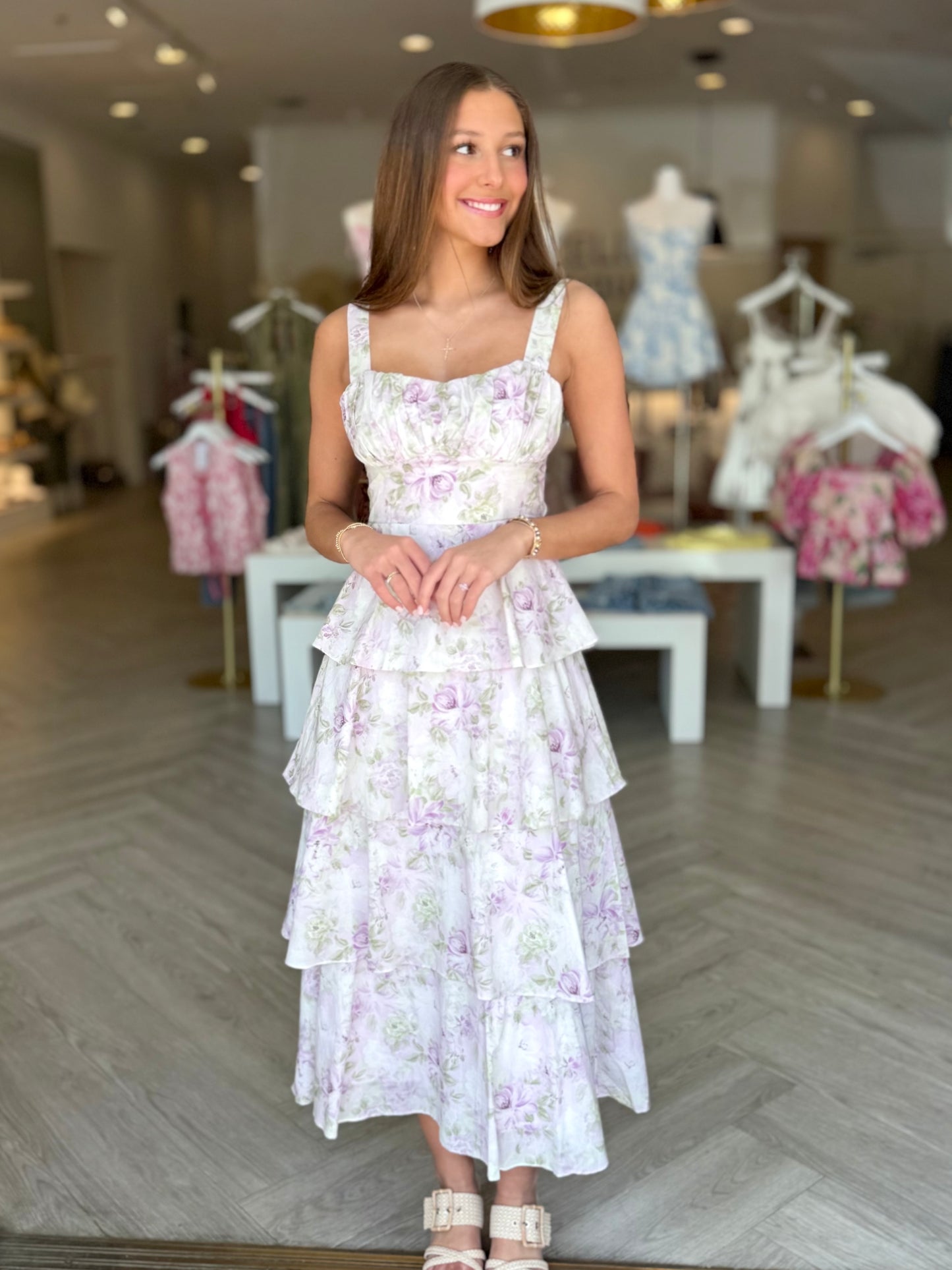 Lavender Floral Garden Tiered Dress