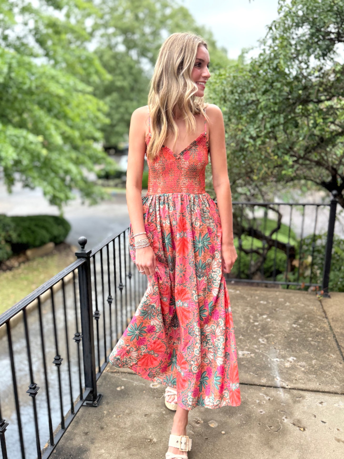 V-Neck Sunset Hibiscus Maxi