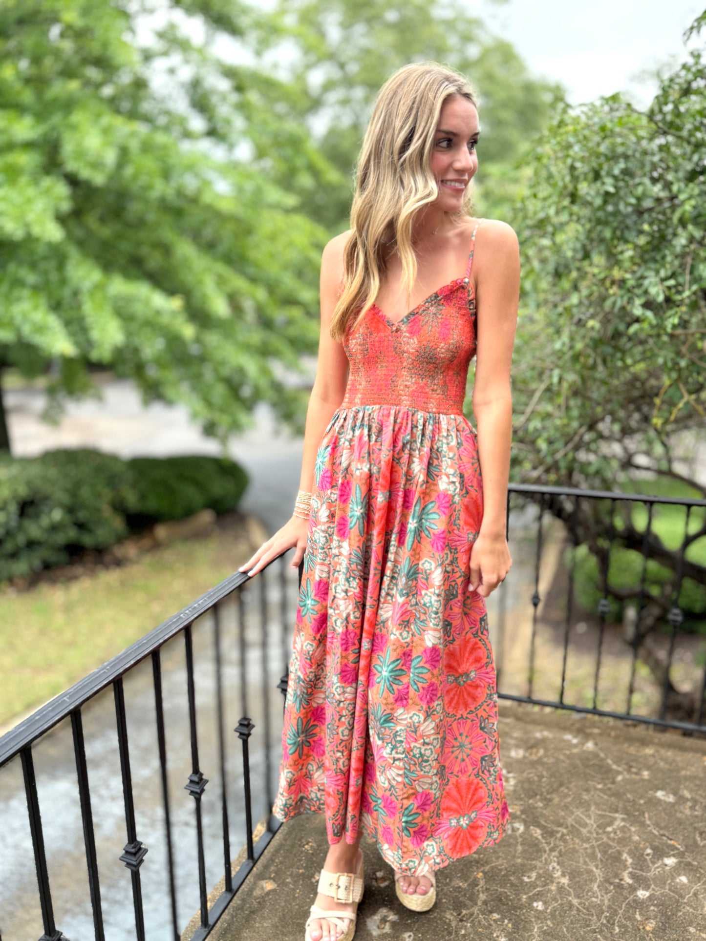 V-Neck Sunset Hibiscus Maxi
