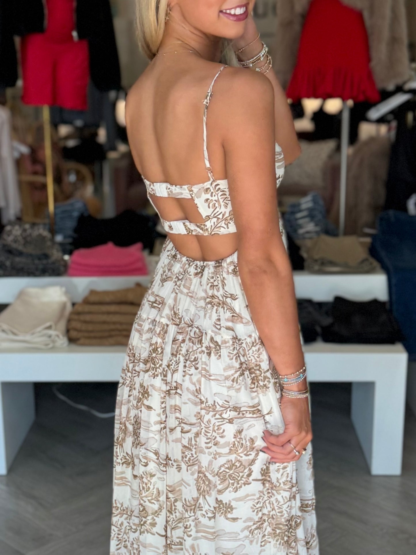 Brown Graphic Open Back Maxi