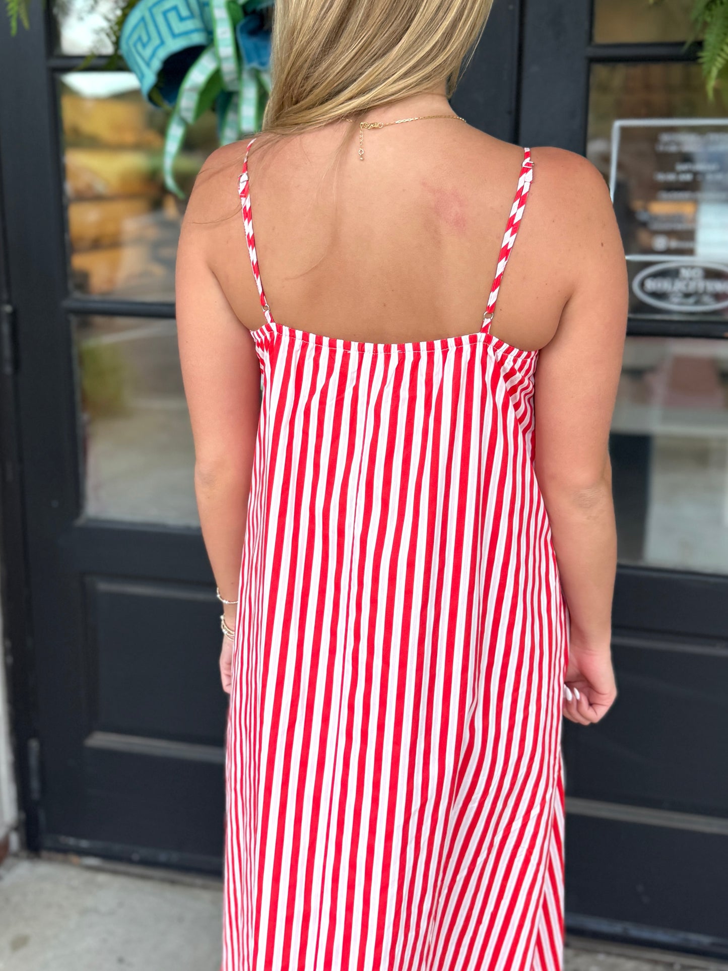 Red Pink Pleated Stripe Maxi