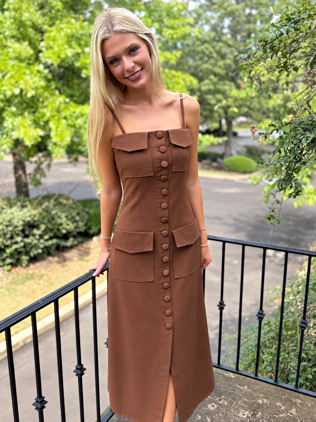Mocha Button Utility Dress