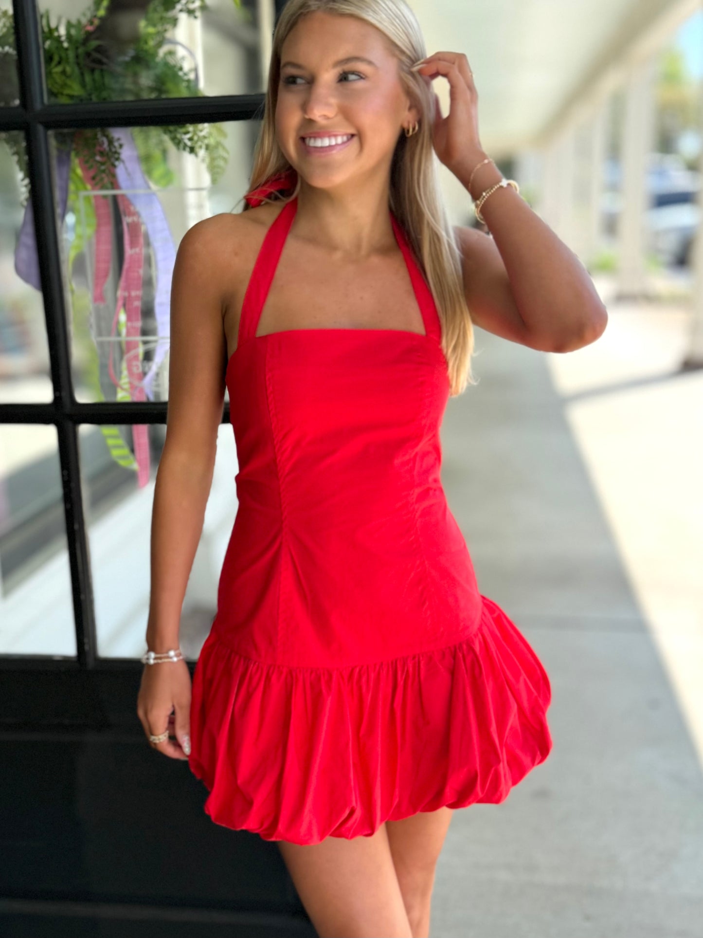 Red Bubble Halter Dress