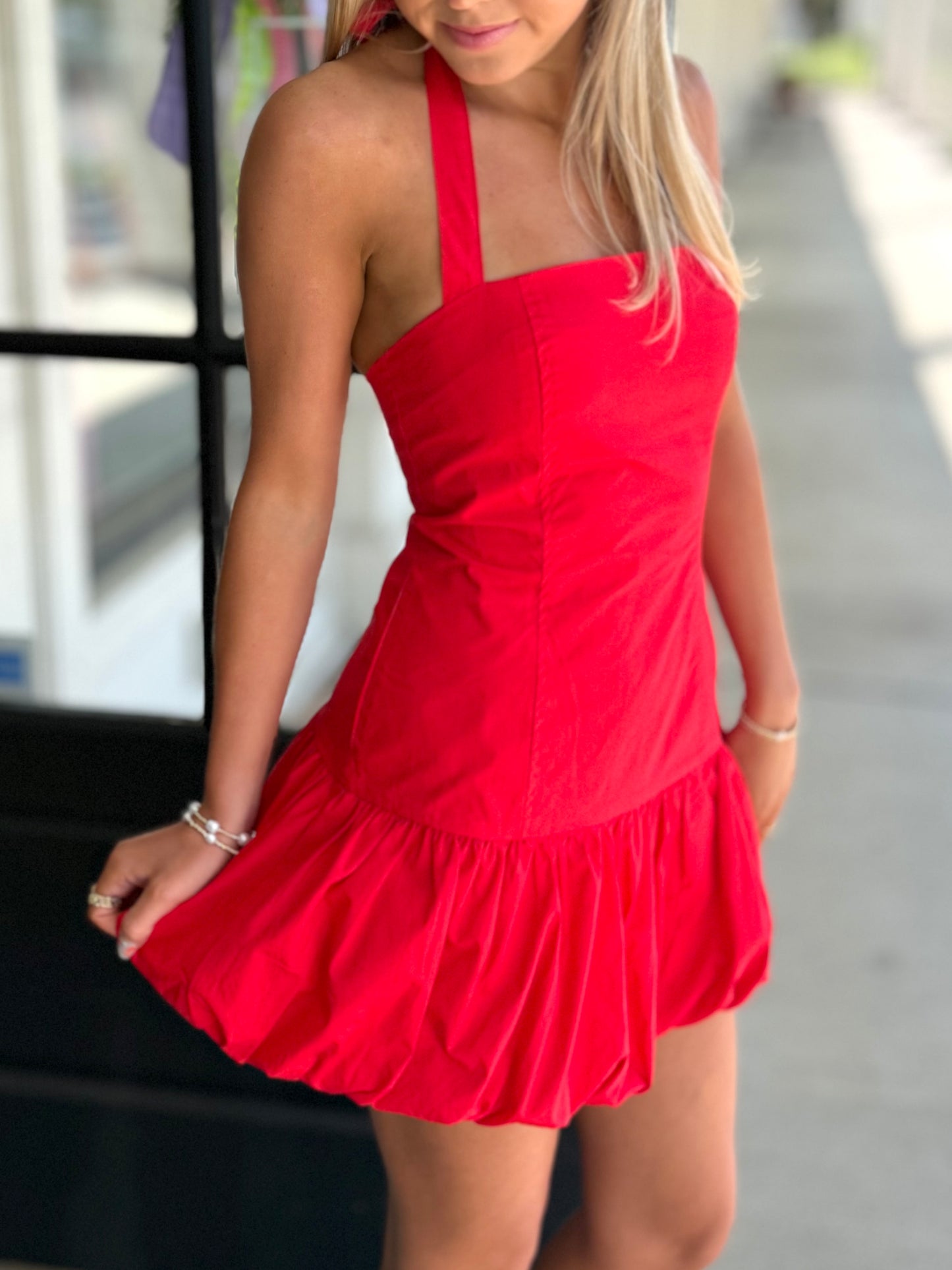 Red Bubble Halter Dress