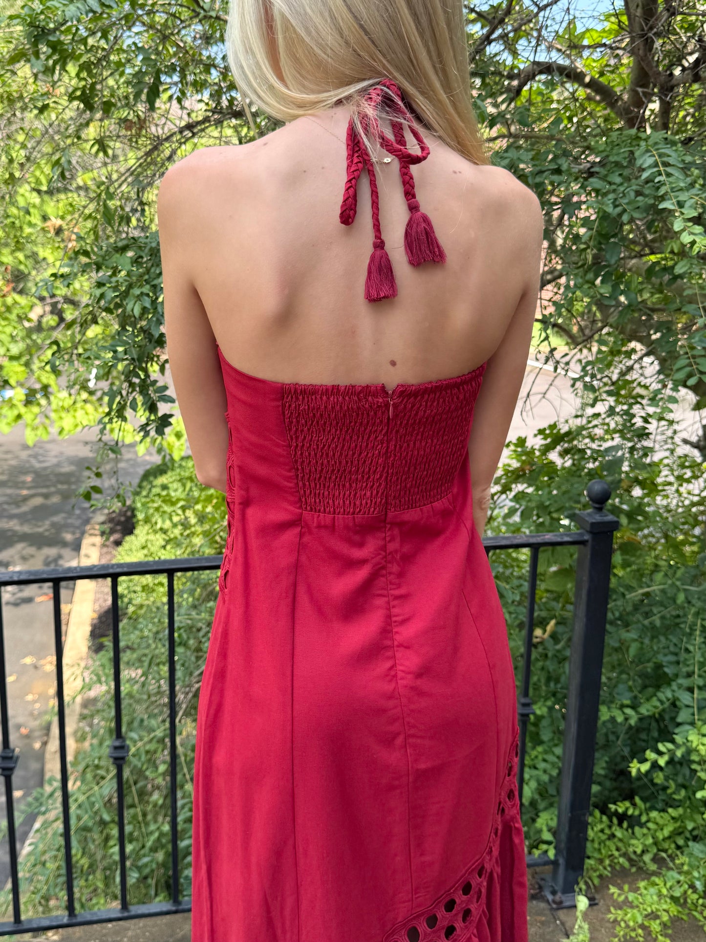 Burgundy Hollow Halter Maxi