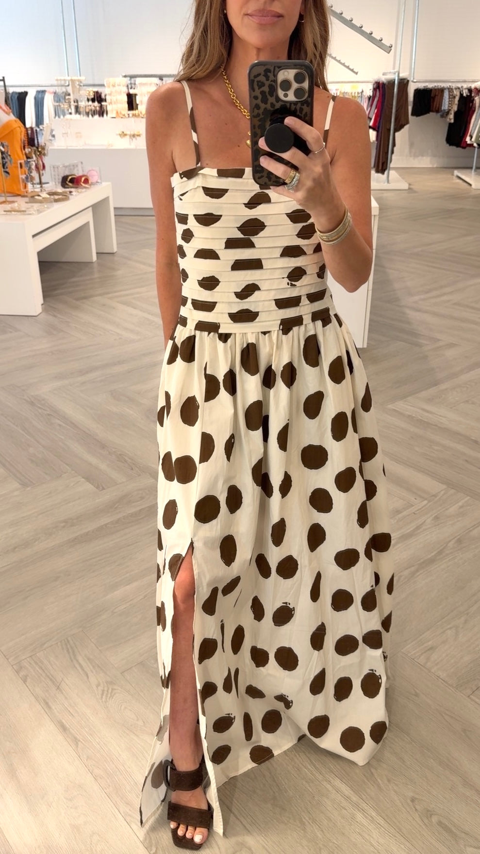 Ivory/Brown Polka Dot Maxi