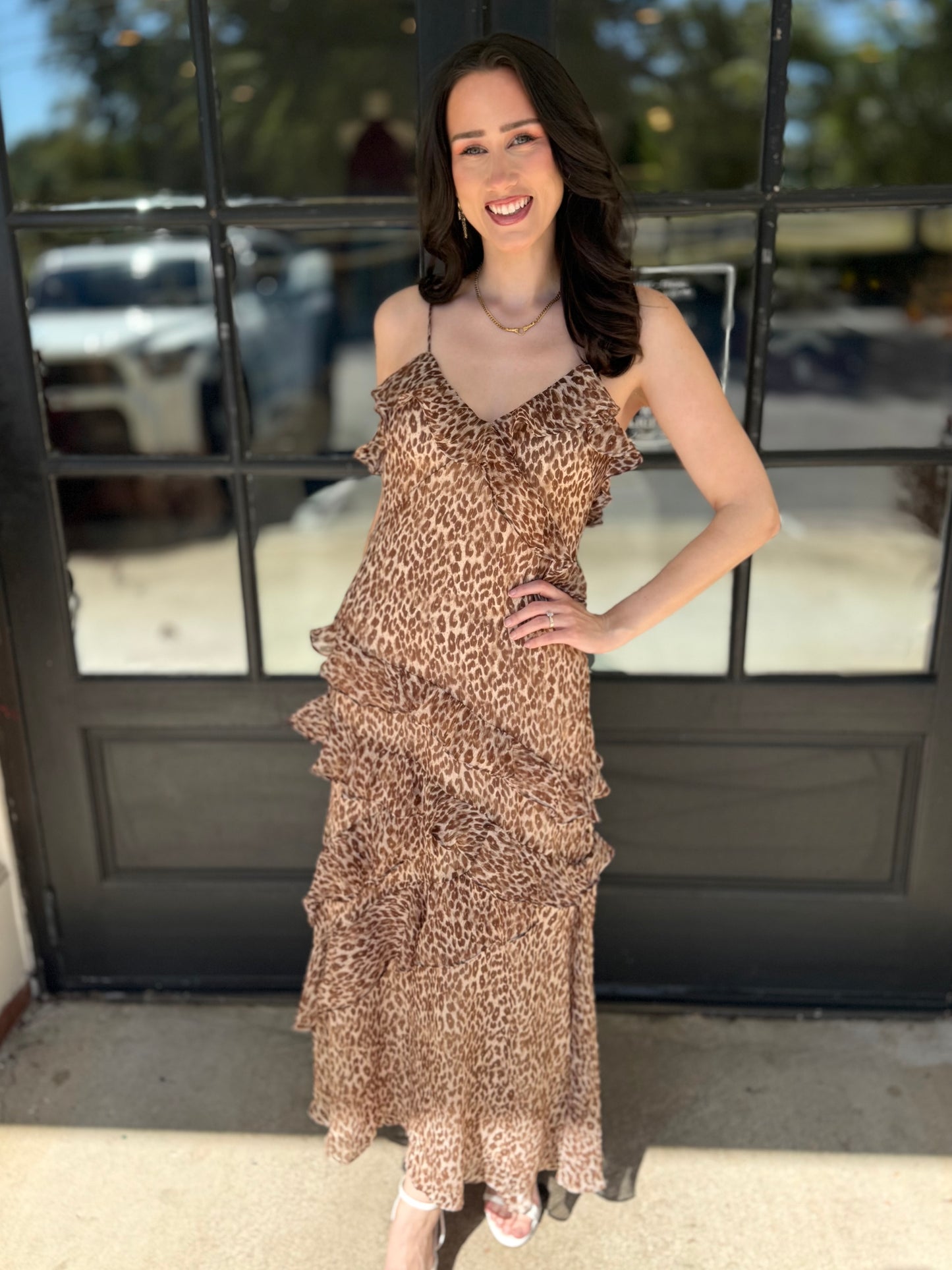 Leopard Ruffle Glitter Maxi