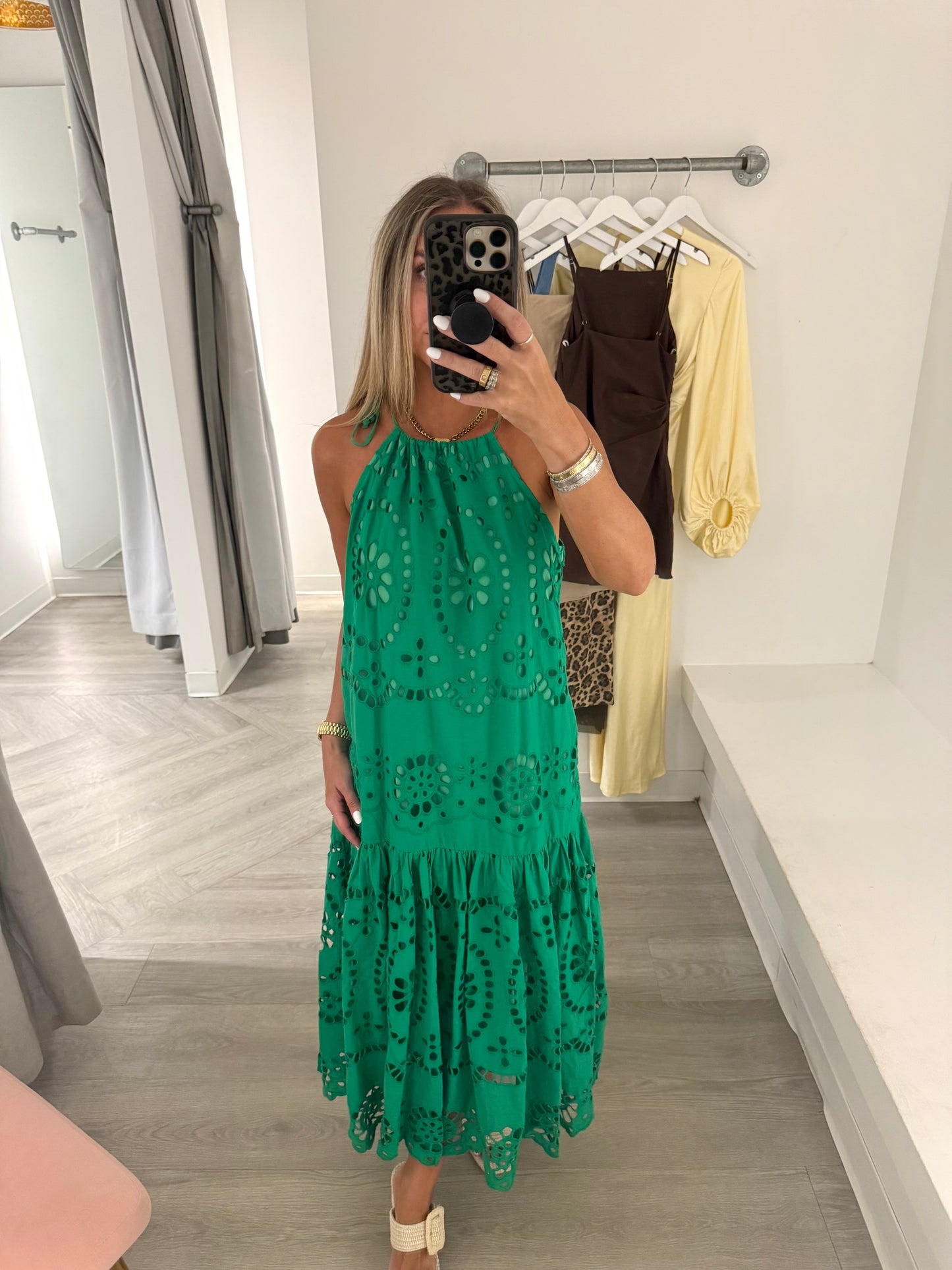 Green Embroidered Eyelet Halter