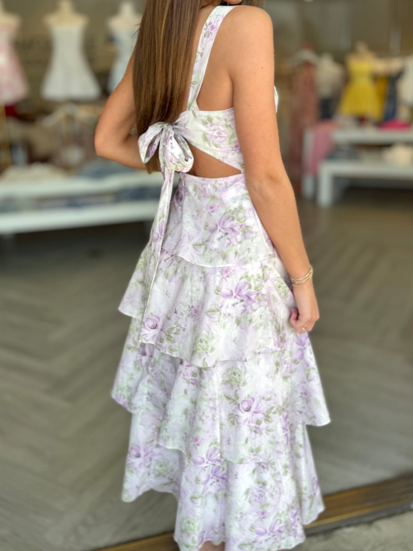 Lavender Floral Garden Tiered Dress