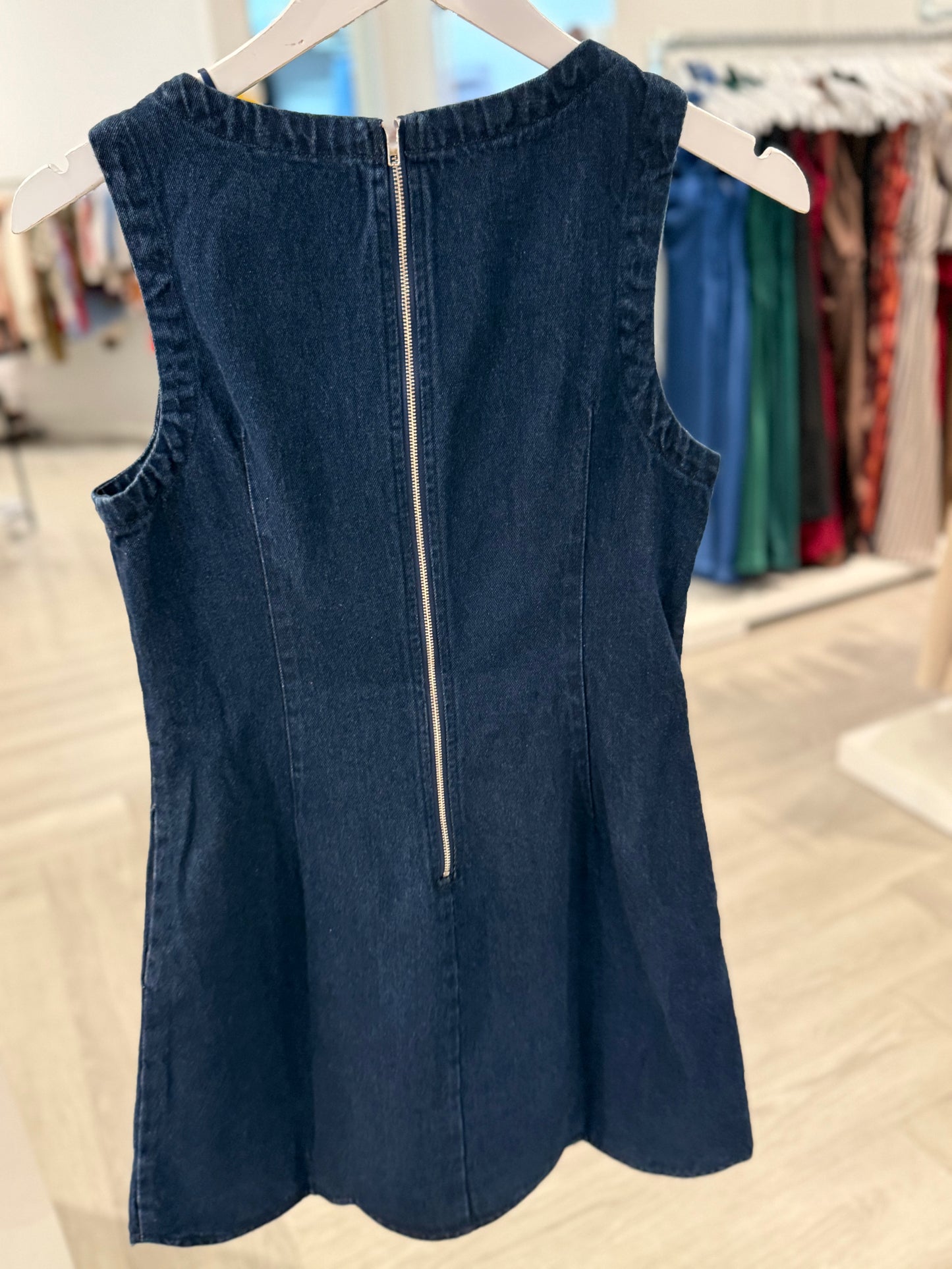 Denim Scalloped Hem Mini Dress