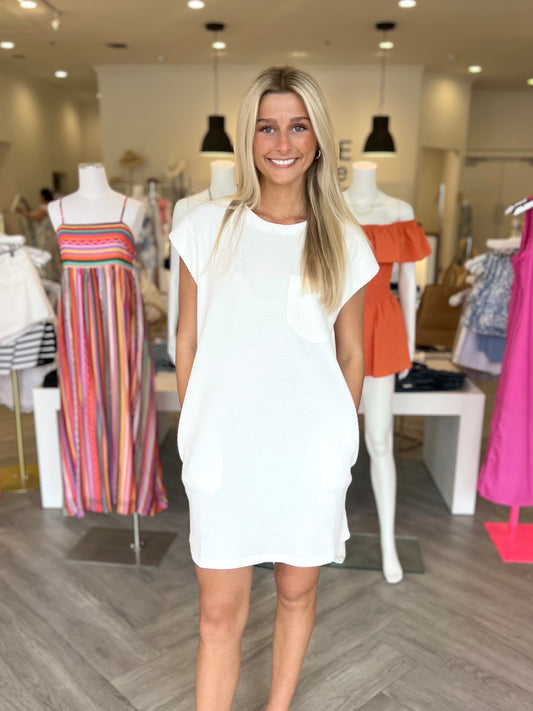 Quilted T-Shirt Dress in White