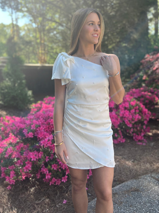 White Pearl One Shoulder Dress