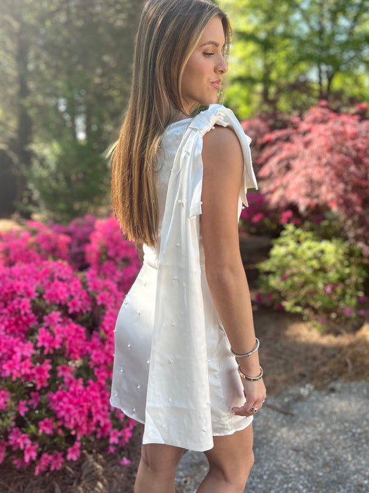 White Pearl One Shoulder Dress