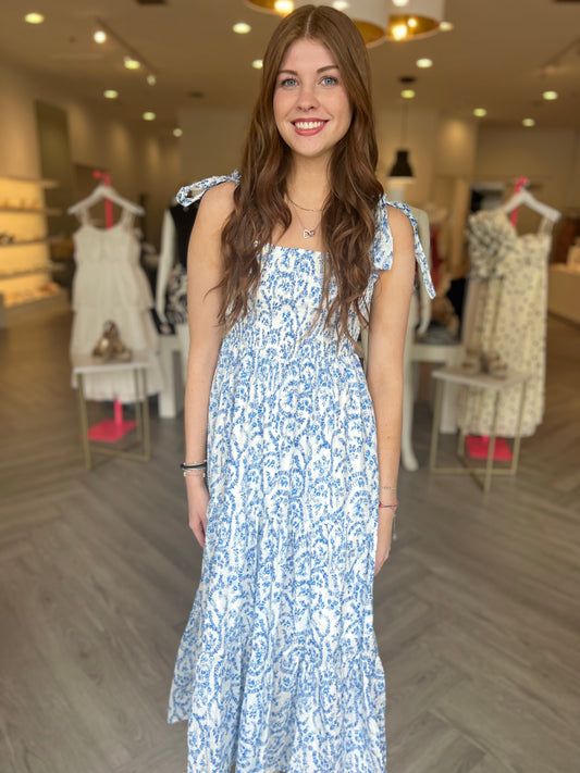 Rachel White Blue Cotton Dress