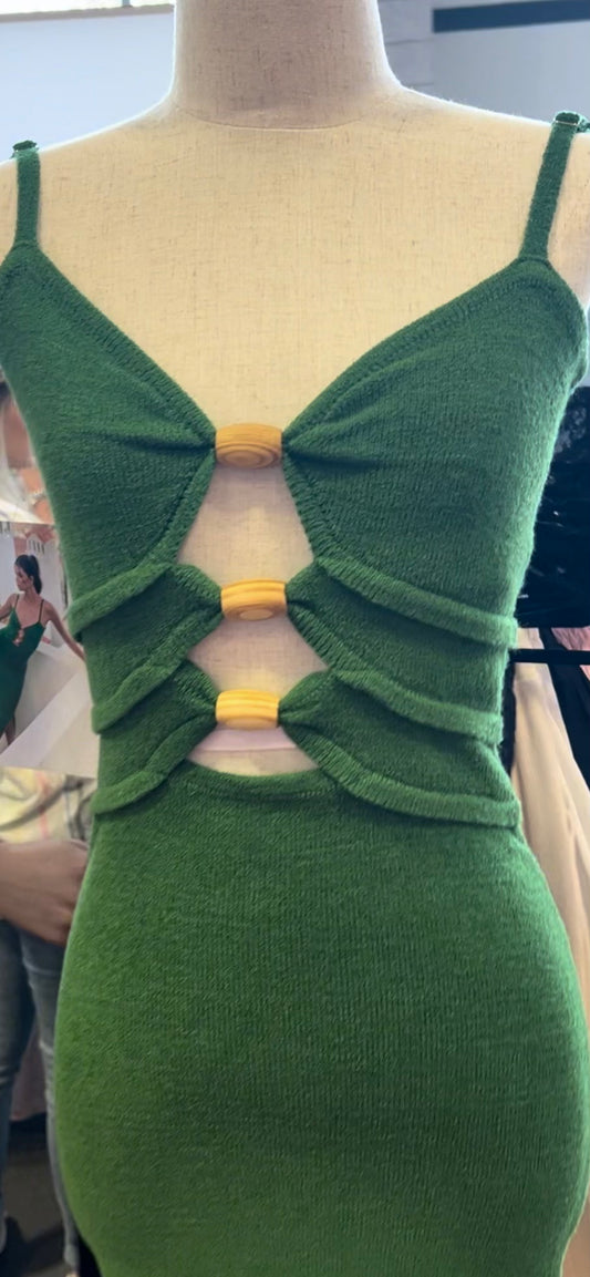 Green Front Cut Out Dress