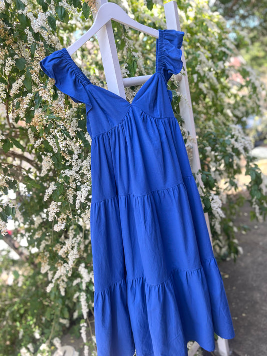 Royal Blue Ruffles Midi Dress