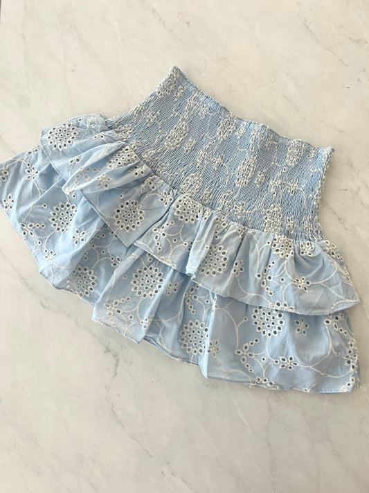 Blue White Ruched Waist Skirt