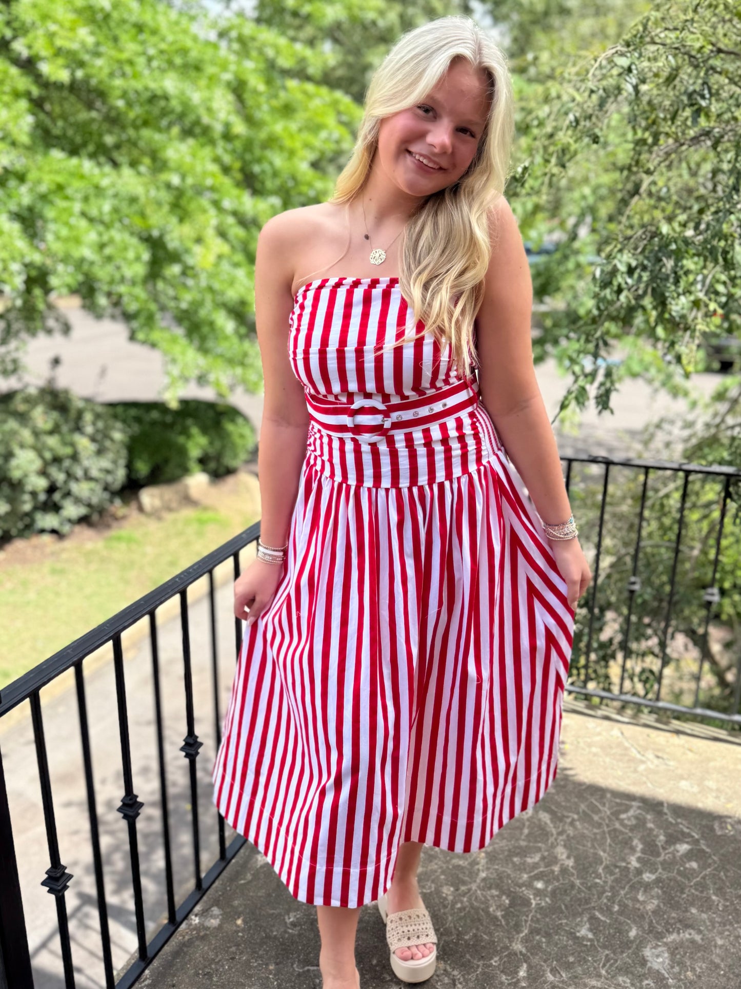 Red Circus Stripe Belted Maxi