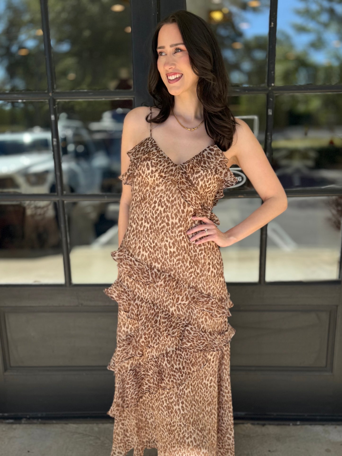 Leopard Ruffle Glitter Maxi