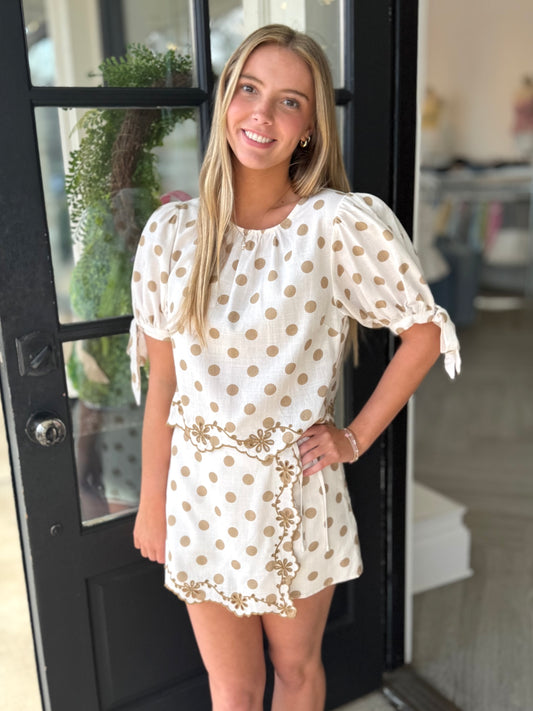 White/Oatmeal Polka Dot Skort