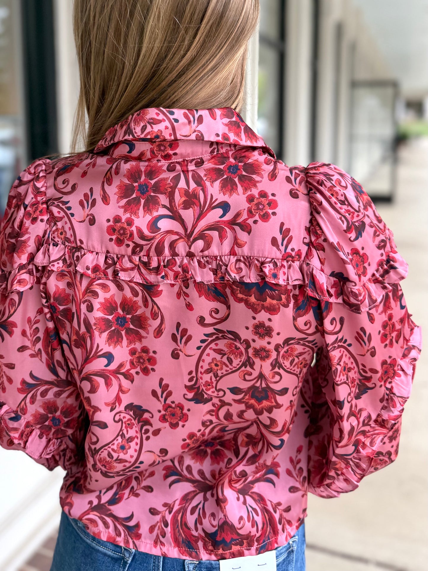 Salmon Red Paisley Blouse