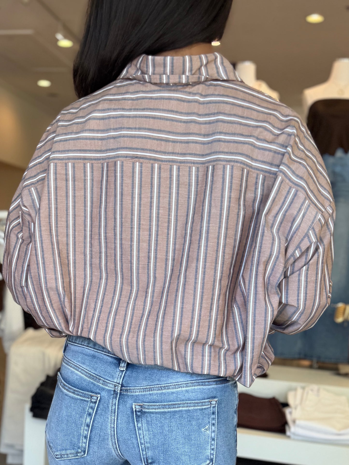Brown Stripe Bubble Hem Top