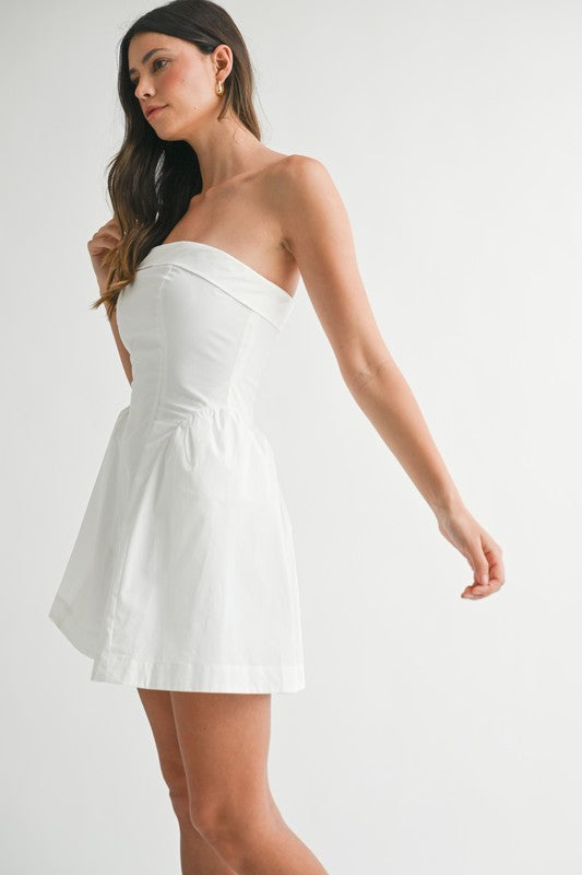Fold Over White Strapless Mini