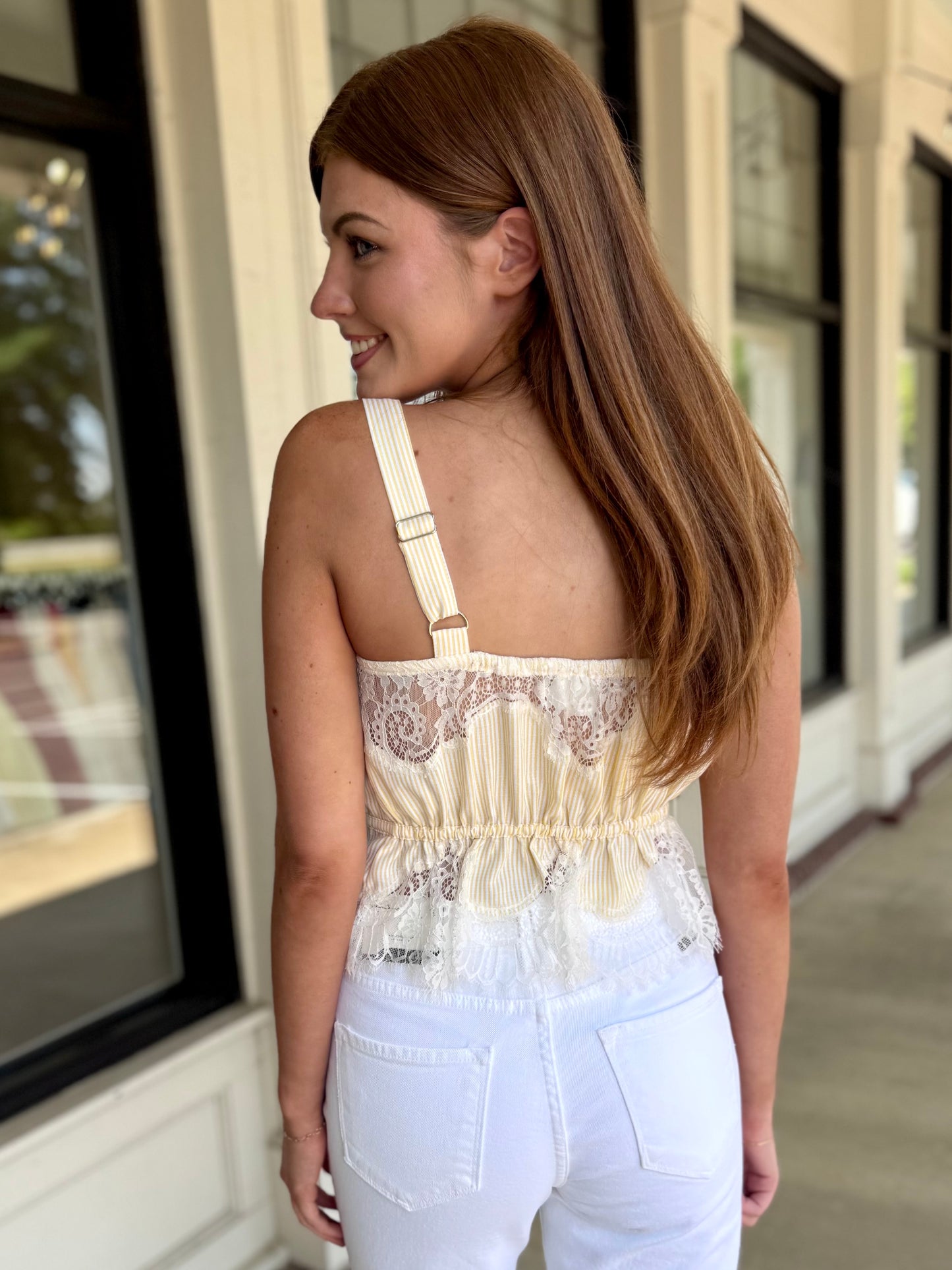 Yellow Stripe Lace Detail Cami