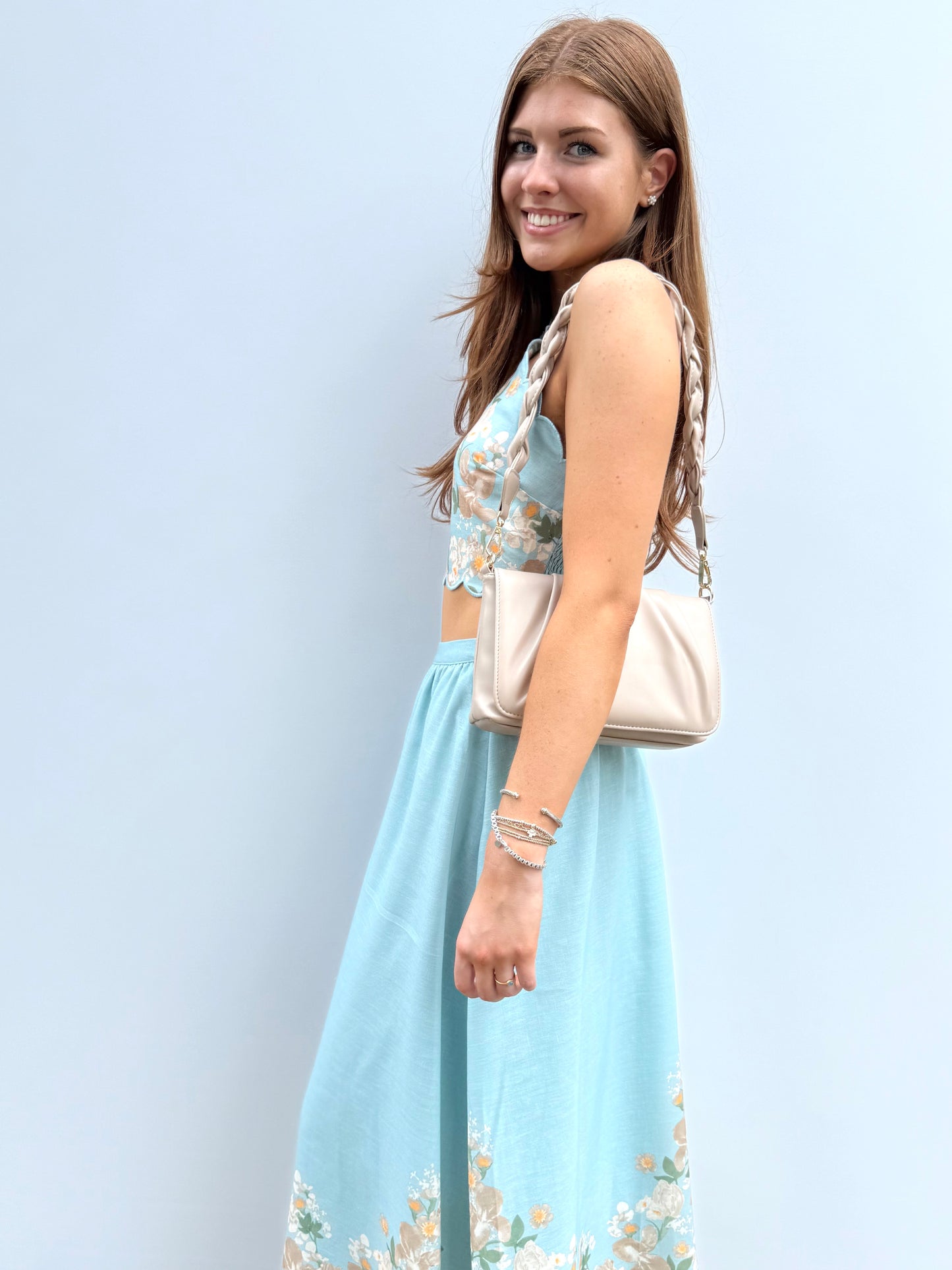 Blue Floral Midi Skirt