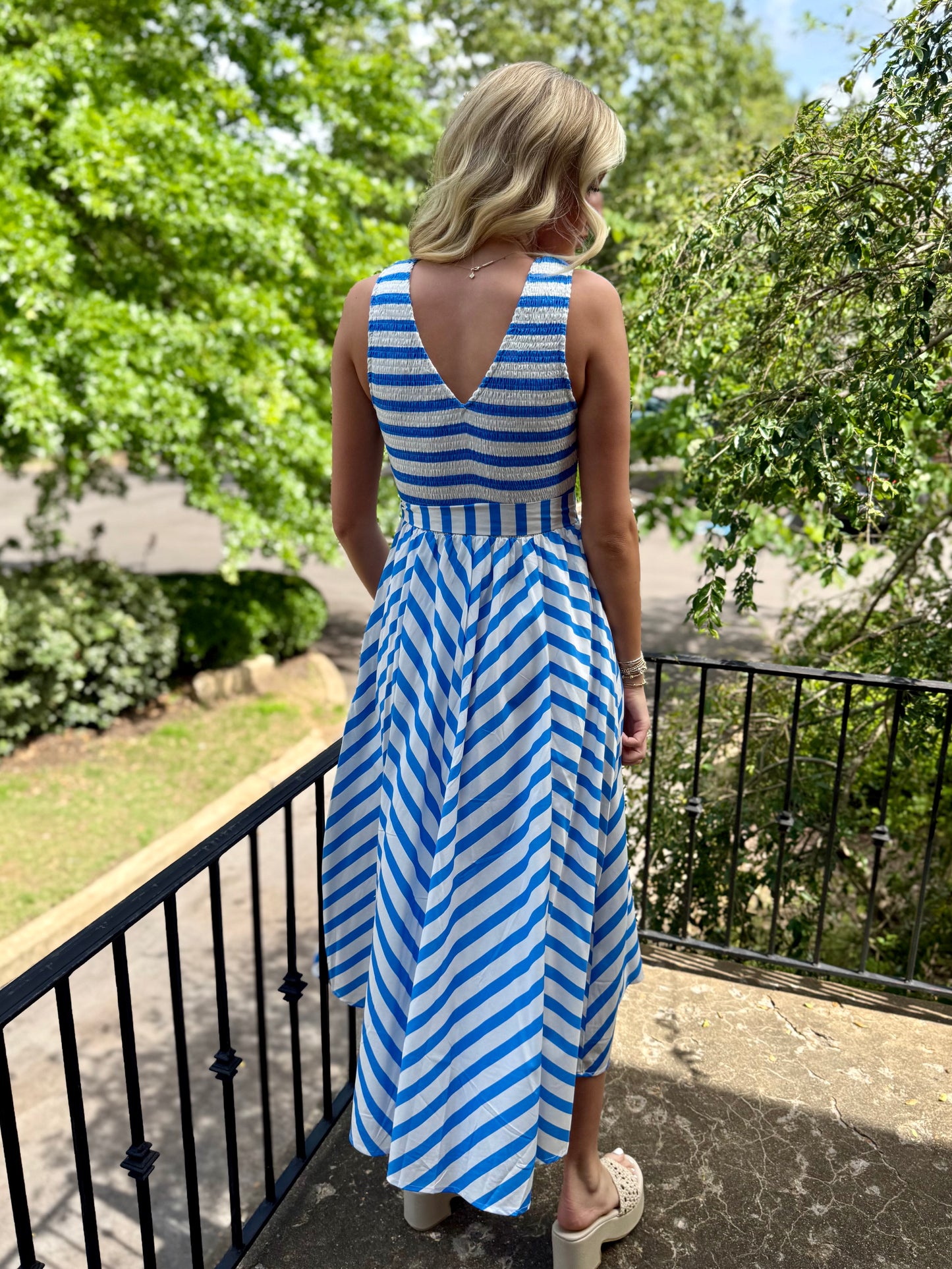 Blue Smocked V Midi
