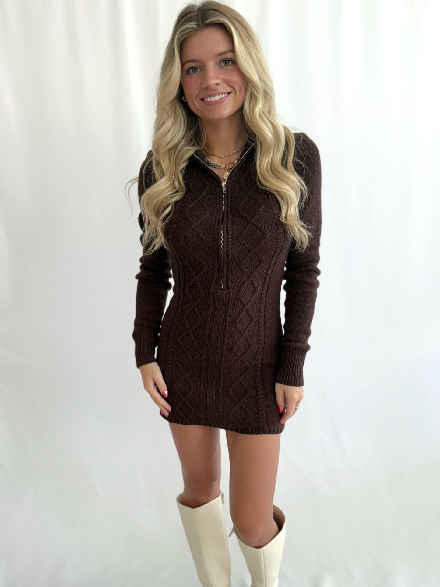 Argyle Sweater Zip Dress (2 colors)