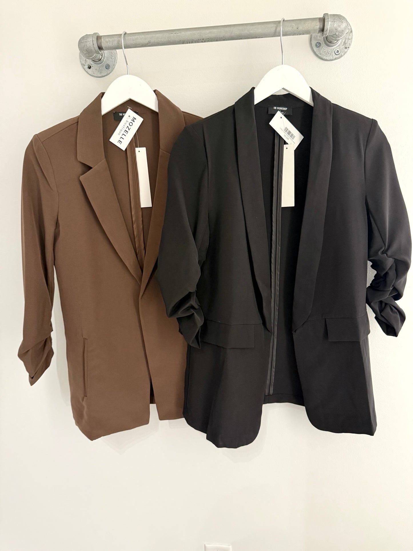 Black Ruched 3/4 Sleeve Blazer