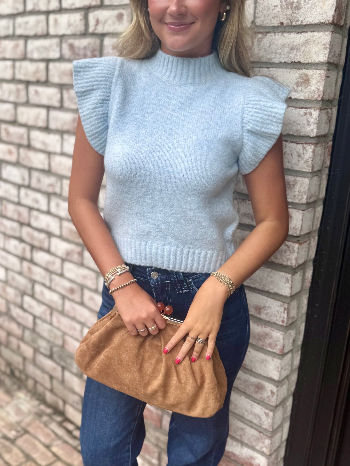 Blue Knit Ruffled Vest