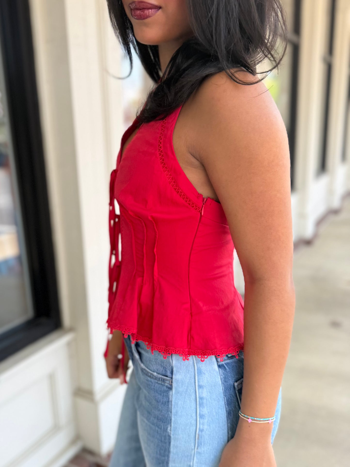 Poplin Lace Trim Halter Top (2 colors)