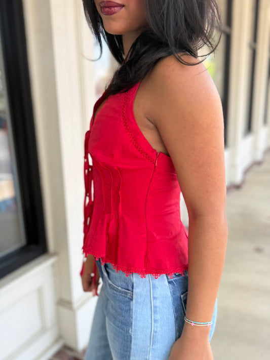 Poplin Lace Trim Halter Top (2 colors)